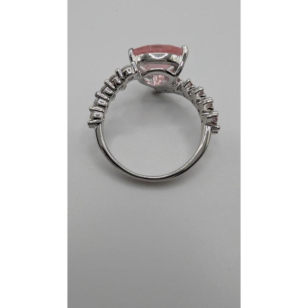 Silver Ring with Pink Gemstone and Clear Accents Size 7 - Picture 4 of 8